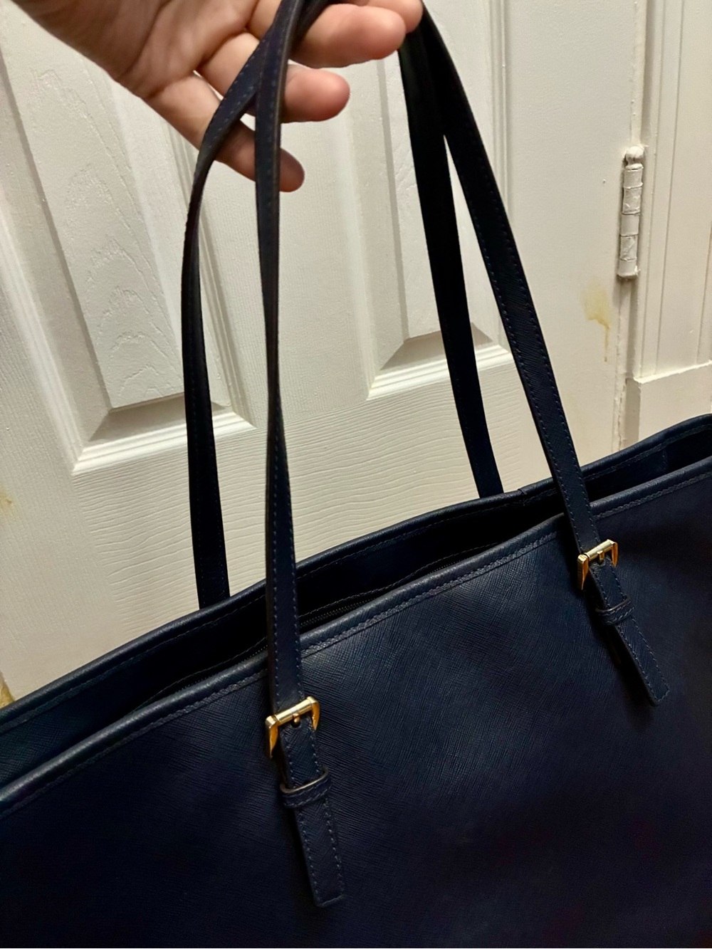 Michael Kors Dark Blue Saffiano Leather Tote with Gold Accents - Picture 5 of 7